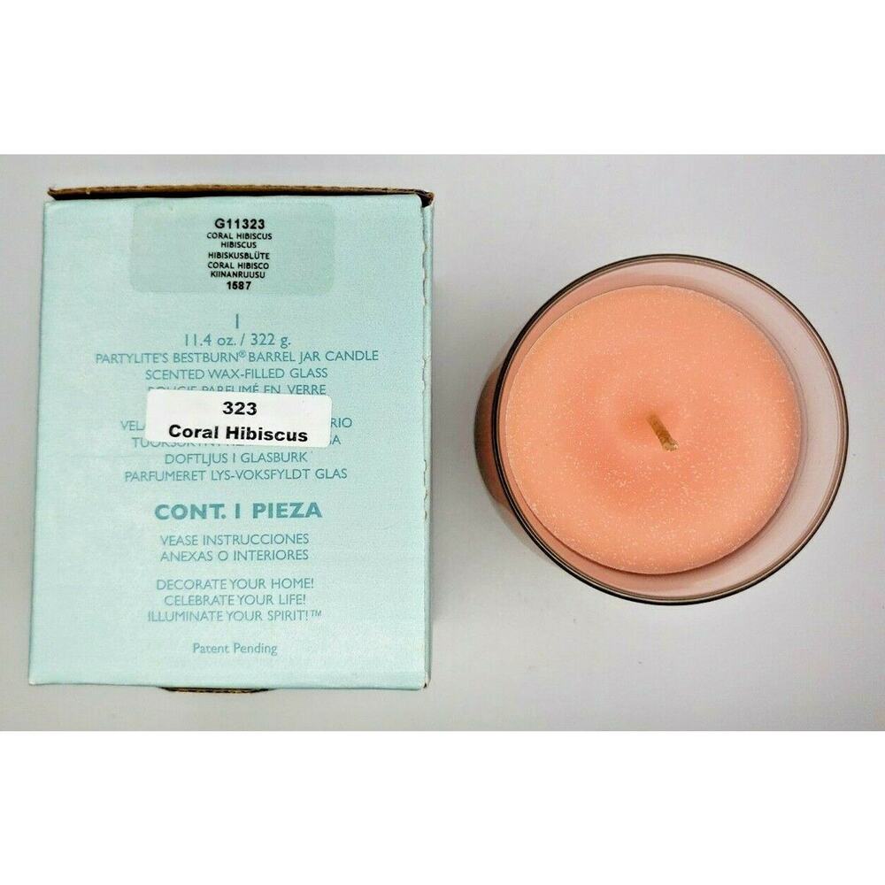 PartyLite Barrel Glass Jar Candle 11oz Coral Hibiscus P5G/G11323‎ - Picture 2 of 2